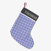 Blue Gingham Offblack Collar - aangepaste naam Kleine Kerstsok (Voorkant (Hangend))