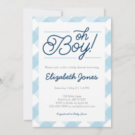 Blue Gingham "Oh Boy" Baby Shower Uitnodigingen