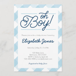 Blue Gingham "Oh Boy" Baby Shower Uitnodigingen