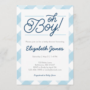 Blue Gingham "Oh Boy" Baby Shower Uitnodigingen