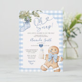 Blue Gingham Oh Snap Christmas Boy Baby shower Kaart (Staand voorkant)