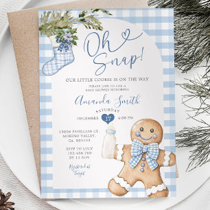 Blue Gingham Oh Snap Christmas Boy Baby shower Kaart