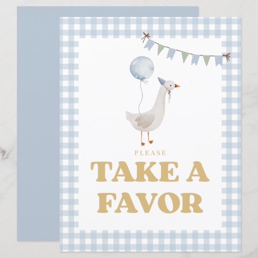 Blue Gingham One Gekke Goose Party voorkeursbord (Voorkant / Achterkant)