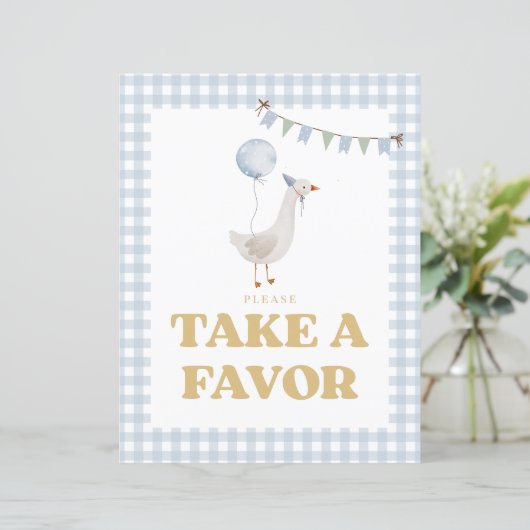 Blue Gingham One Gekke Goose Party voorkeursbord (Staand voorkant)