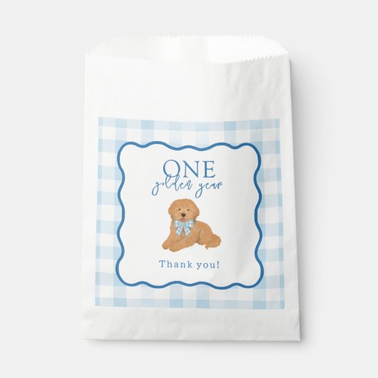 Blue Gingham One Golden Year Boys First Birthday Bedankzakje (Voorkant)