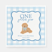Blue Gingham One Golden Year Boys First Birthday Servet (Voorkant)