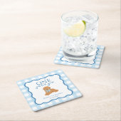 Blue Gingham One Golden Year First Birthday Kartonnen Onderzetters (Insitu)