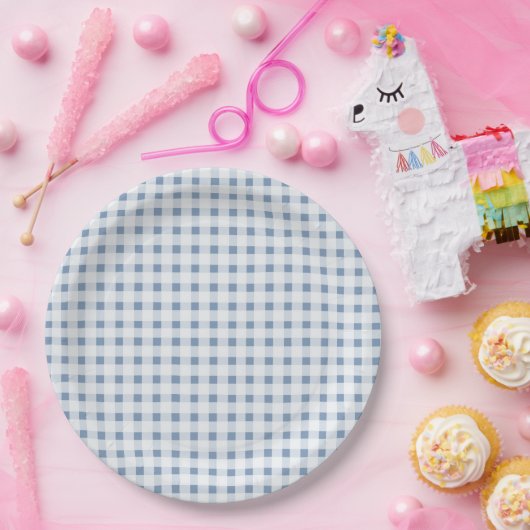 Blue Gingham Papieren Bordje (Feest)