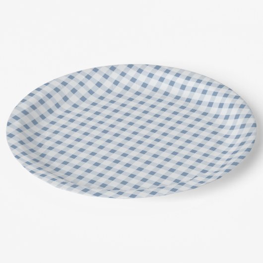 Blue Gingham Papieren Bordje (Gekanteld)