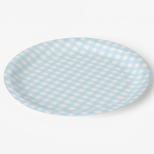Blue Gingham Papieren Bordje (Gekanteld)
