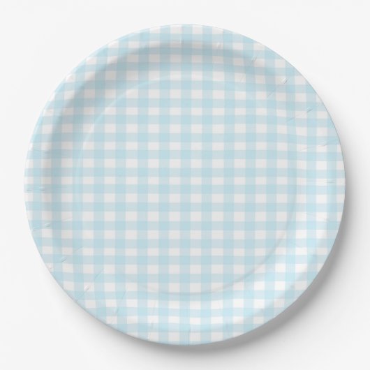 Blue Gingham Papieren Bordje (Voorkant)
