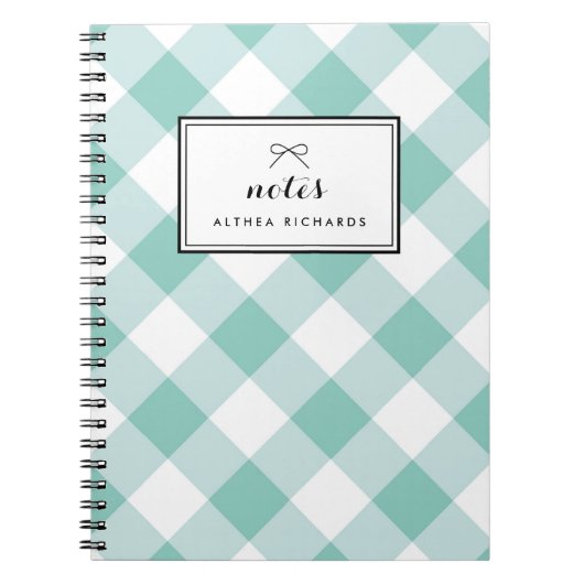 Blue Gingham Pattern Gepersonaliseerd Notitieboek (Voorkant)