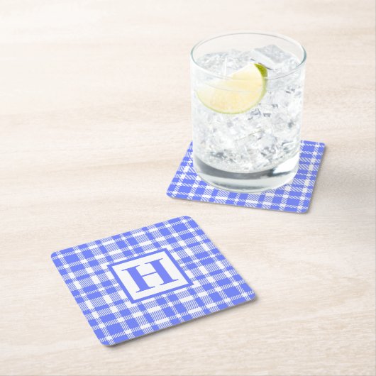 Blue Gingham Pattern Kartonnen Onderzetters (Insitu)