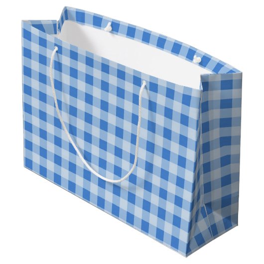 Blue Gingham Pattern Large Gift Bag Cadeautasje (Achterkant Gekanteld)