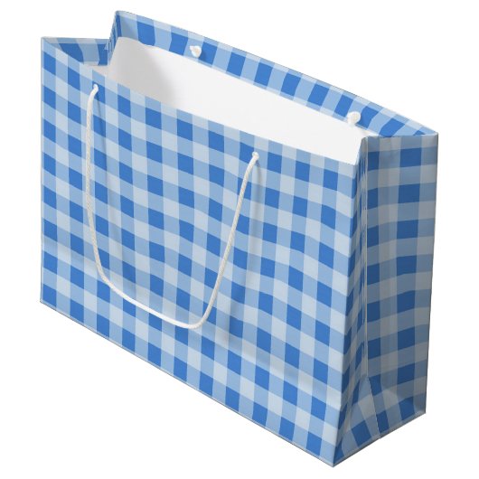 Blue Gingham Pattern Large Gift Bag Cadeautasje (Voorkant Gekanteld)