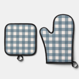 Blue Gingham Pattern Ovenwant & Pannenlap Set
