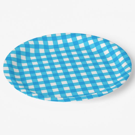 Blue Gingham Pattern Papieren Bordje (Gekanteld)