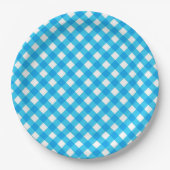 Blue Gingham Pattern Papieren Bordje (Voorkant)