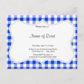 Blue Gingham Pattern Uitnodiging Briefkaart (Voorkant)