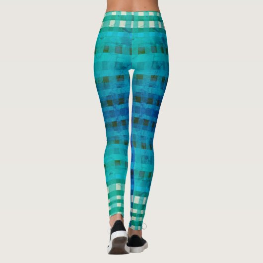 Blue Gingham Pattern Zomer Leggings (Achterkant)