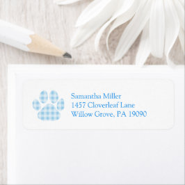 Blue Gingham Paw Print Retouradres Label