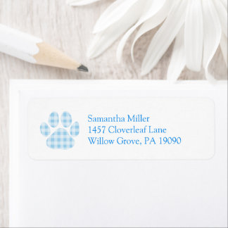 Blue Gingham Paw Print Retouradres Label