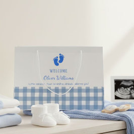Blue Gingham Personalized Baby Welcome Gift Bag  Groot Cadeauzakje