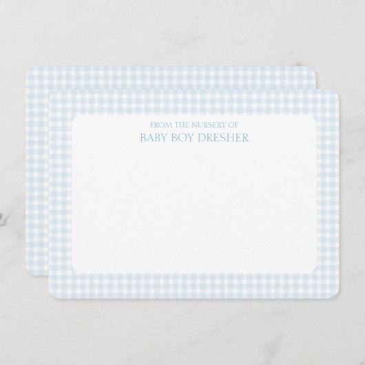 Blue Gingham Personalized Notitiekaartje (Voorkant / Achterkant)