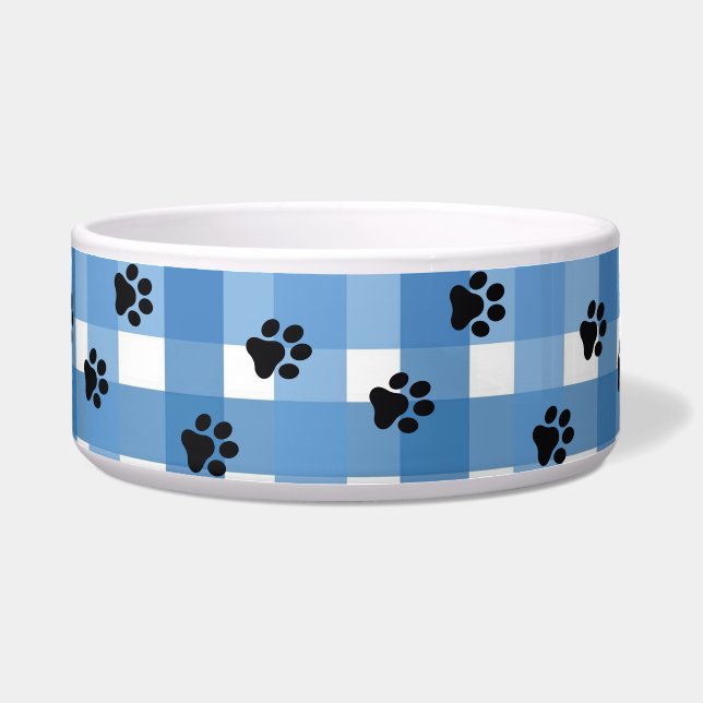 Blue Gingham Pet Bowl, Chic en Elegant Voerbakje (Voorkant)