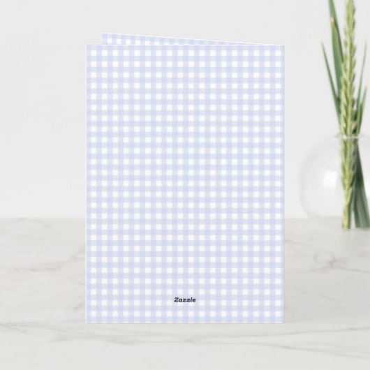 Blue Gingham Peter de Konijn Baby Showe Dank u Kaart (Achterkant)