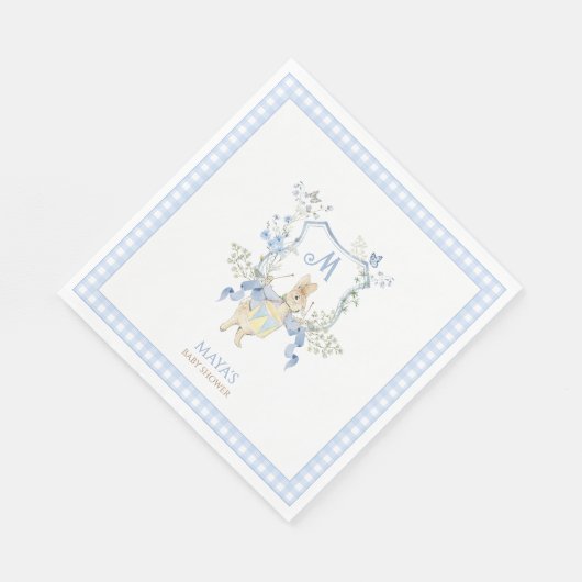 Blue Gingham Peter het Konijnenmonogram Baby showe Servet (Hoek)