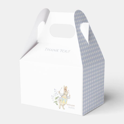 Blue Gingham Peter the Rabbit Baby shower MUTED BL Bedankdoosjes (Achterkant)
