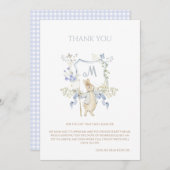 Blue Gingham Peter the Rabbit Baby shower MUTED BL Bedankkaart (Voorkant / Achterkant)