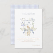 Blue Gingham Peter the Rabbit Baby shower MUTED BL Bedankkaart (Voorkant / Achterkant)