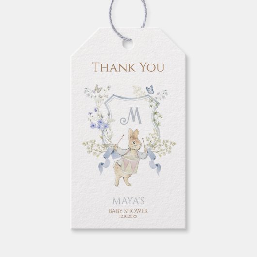 Blue Gingham Peter the Rabbit Baby shower MUTED BL Cadeaulabel (Voorkant)