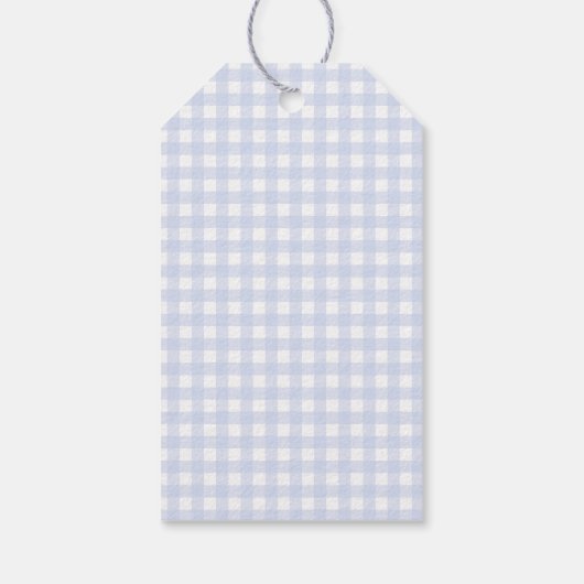 Blue Gingham Peter the Rabbit Baby shower MUTED BL Cadeaulabel (Achterkant)