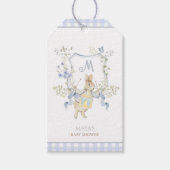 Blue Gingham Peter the Rabbit Baby shower MUTED BL Cadeaulabel (Voorkant)