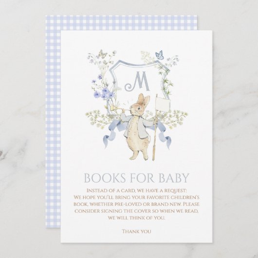 Blue Gingham Peter the Rabbit Baby shower MUTED BL Kaart (Voorkant / Achterkant)