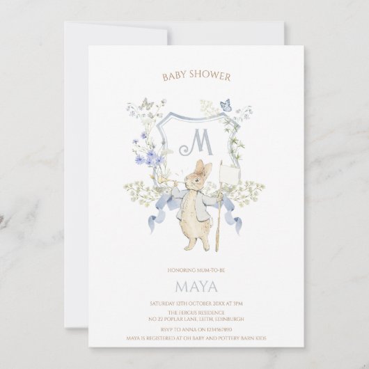 Blue Gingham Peter the Rabbit Baby shower MUTED BL Kaart (Voorkant)