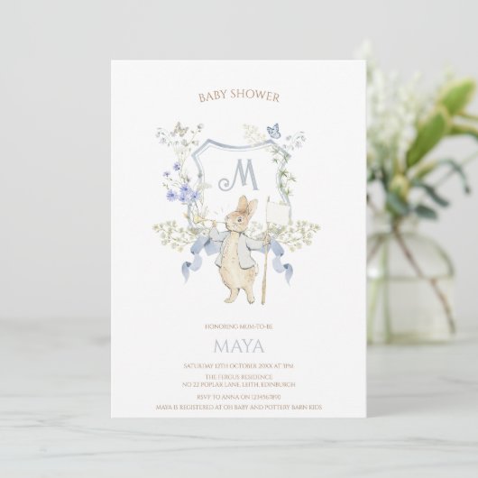 Blue Gingham Peter the Rabbit Baby shower MUTED BL Kaart (Staand voorkant)