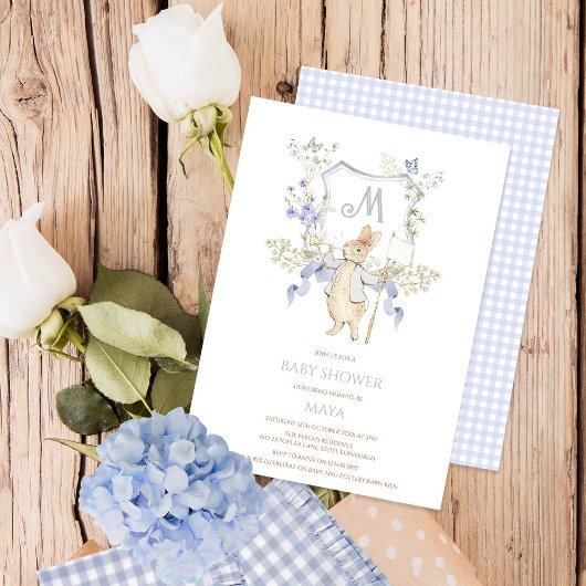 Blue Gingham Peter the Rabbit Baby shower MUTED BL Kaart