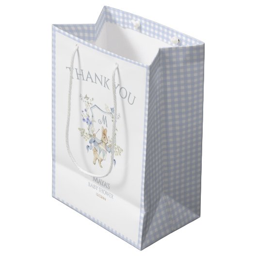 Blue Gingham Peter the Rabbit Baby shower MUTED BL Medium Cadeauzakje (Voorkant Gekanteld)