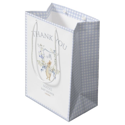 Blue Gingham Peter the Rabbit Baby shower MUTED BL Medium Cadeauzakje (Achterkant Gekanteld)