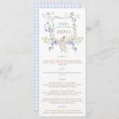 Blue Gingham Peter the Rabbit Baby shower MUTED BL Menu (Voorkant / Achterkant)
