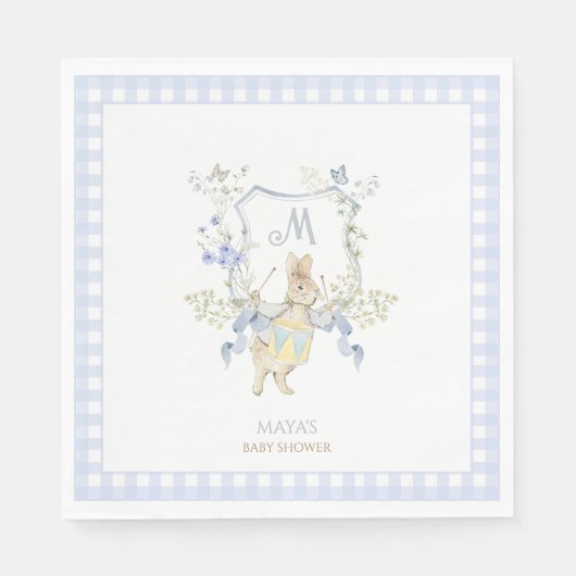Blue Gingham Peter the Rabbit Baby shower MUTED BL Servet (Voorkant)