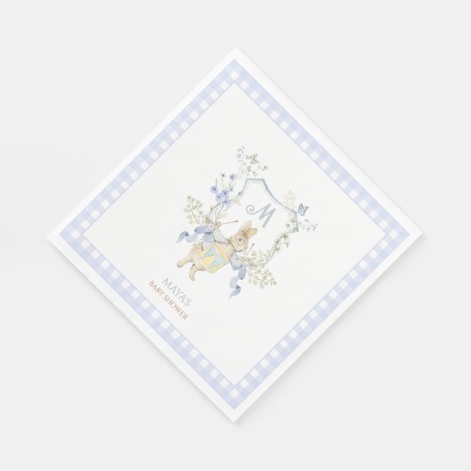 Blue Gingham Peter the Rabbit Baby shower MUTED BL Servet (Hoek)