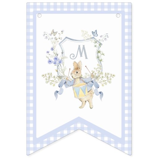 Blue Gingham Peter the Rabbit Baby shower MUTED BL Vlaggetjes (Derde vlag)