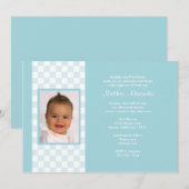 Blue Gingham Photo Invitation Kaart (Voorkant / Achterkant)