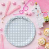 Blue Gingham Picnic Print Baby Birthday Party Papieren Bordje (Feest)