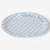 Blue Gingham Picnic Print Baby Birthday Party Papieren Bordje (Gekanteld)